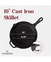 Cuisinel Cast Iron Skillet with Lid - 10"-Inch Frying Pan + Glass Cover