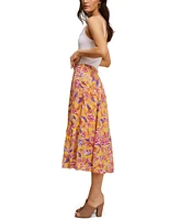 John Paul Richard Printed Tiered Midi Skirt Multi Tropical Print