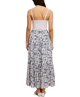 John Paul Richard Leno Gauze Printed Tiered Midi Skirt