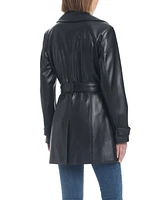 Sanctuary Women's Faux Leather Single-Breasted Fitted Trench Coat