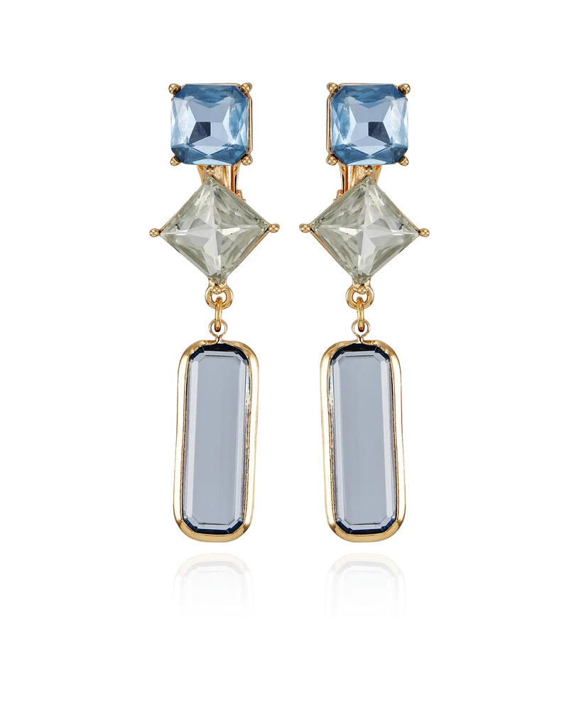 T Tahari Gold-Tone Blue Glass Stone Drop Clip On Earrings
