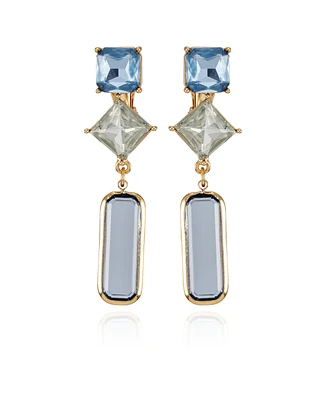 T Tahari Gold-Tone Blue Glass Stone Drop Clip On Earrings