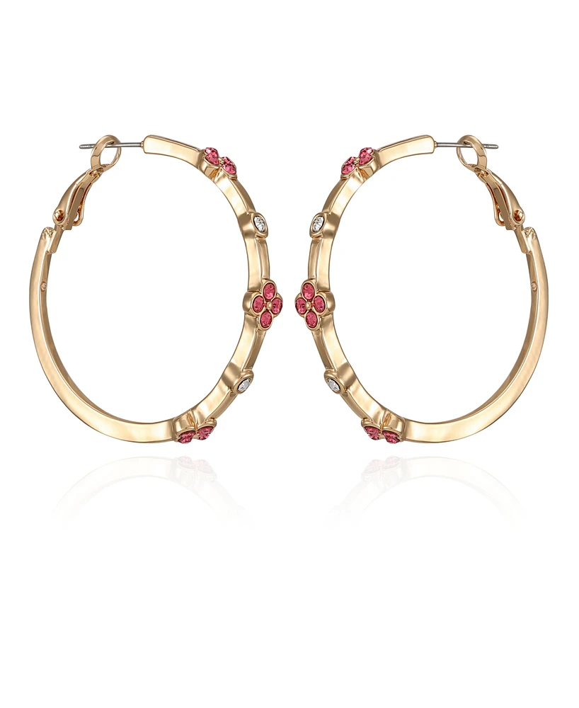 T Tahari Gold-Tone Glass Stone Hoop Earrings