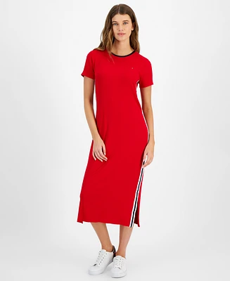 Tommy Hilfiger Women's Contrast-Stripe Ribbed Knit Midi Dress