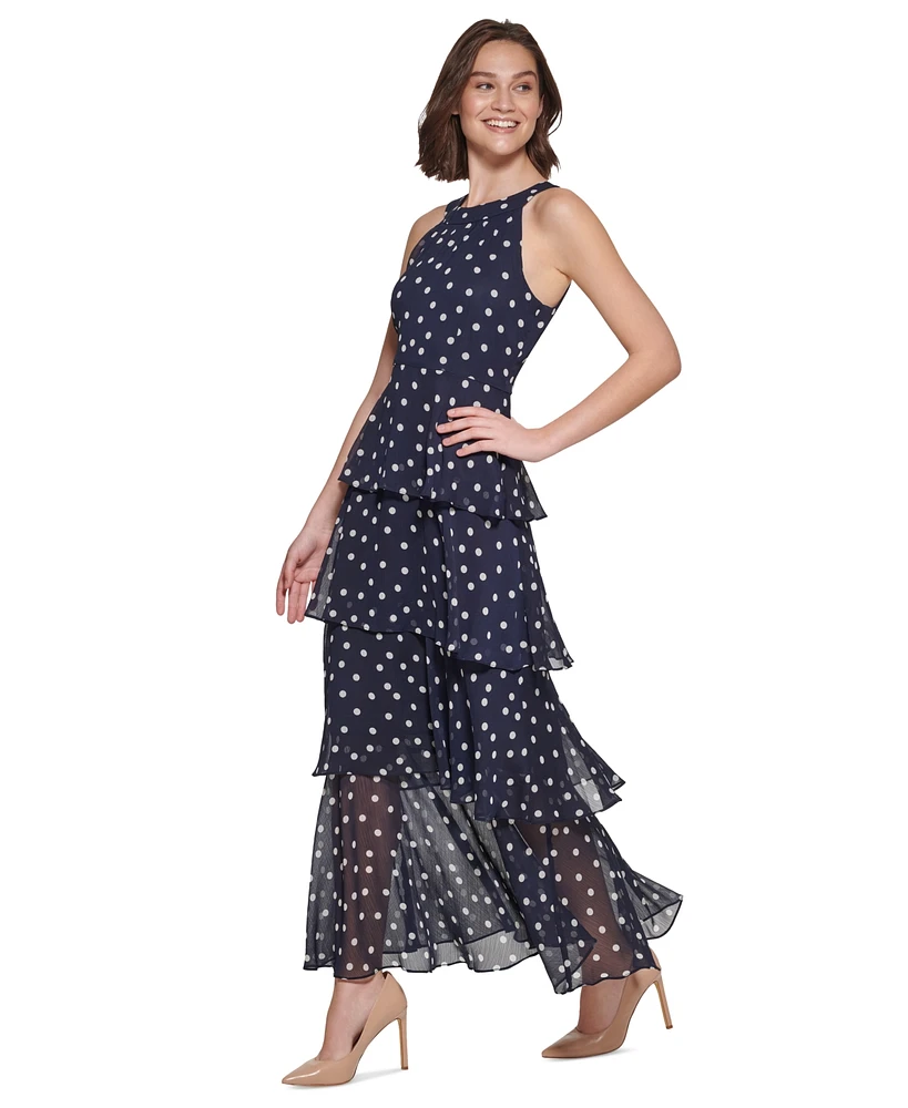 Tommy Hilfiger Women's Dot-Print Tiered Maxi Dress