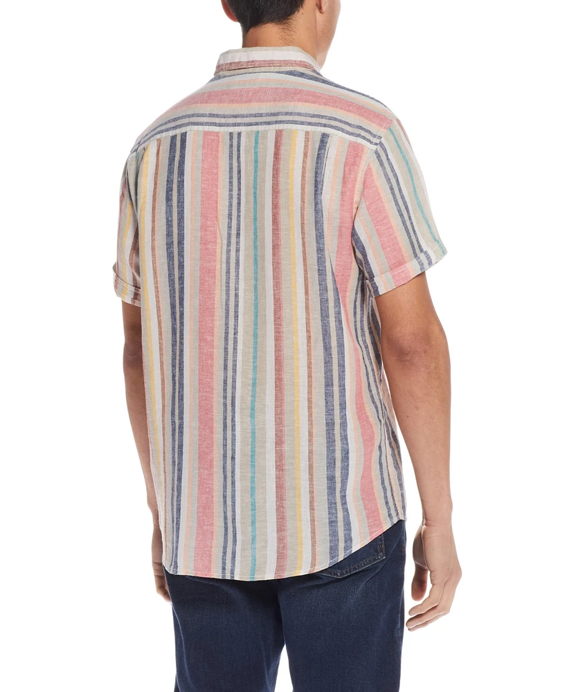 Weatherproof Vintage Men's Short Sleeve Stripe Linen Cotton Shirt