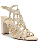 Arezzo Women's Brittany Embroidered High Block Heel Sandals