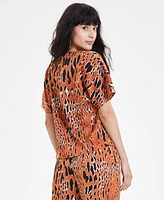 Bar Iii Women's Animal-Print Short-Sleeve Top, Created for Macy's