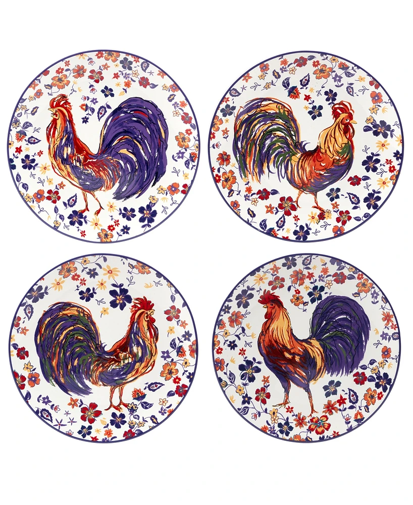 Certified International Morning Rooster Set of 4 Dinner Plates