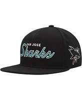 Men's Mitchell & Ness Black San Jose Sharks Core Team Script 2.0 Snapback Hat