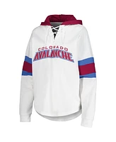 Women's G-iii 4Her by Carl Banks White, Burgundy Colorado Avalanche Goal Zone Long Sleeve Lace-Up Hoodie T-shirt