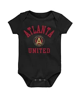 Baby Boys and Girls Red, Black, Gray Atlanta United Fc 3-Pack Bodysuit Set