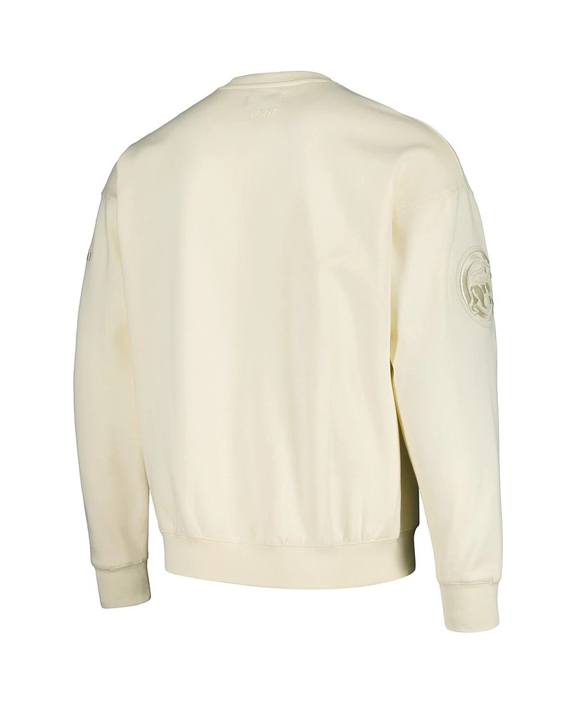 Men's Pro Standard Cream Chicago Cubs Neutral Drop Shoulder Pullover Sweatshirt