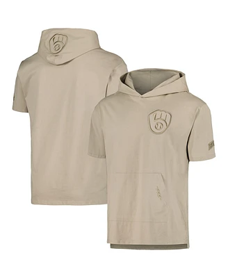 Men's Pro Standard Tan Milwaukee Brewers Neutral Short Sleeve Hoodie T-shirt
