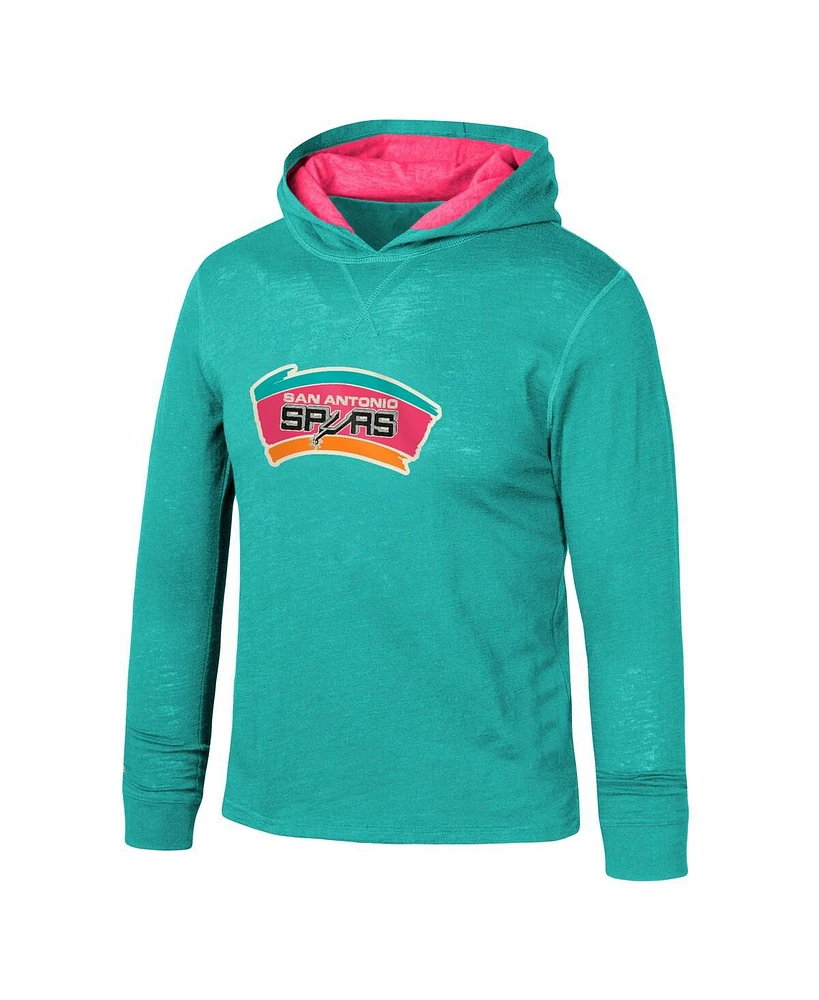 Big Boys Mitchell & Ness Teal Distressed San Antonio Spurs Hardwood Classics Legendary Slub Lightweight Pullover Hoodie