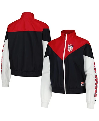 Women's 5th & Ocean by New Era Navy Uswnt Cropped Full-Zip Windbreaker Jacket