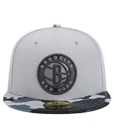 Men's New Era Gray Brooklyn Nets Active Color Camo Visor 59FIFTY Fitted Hat