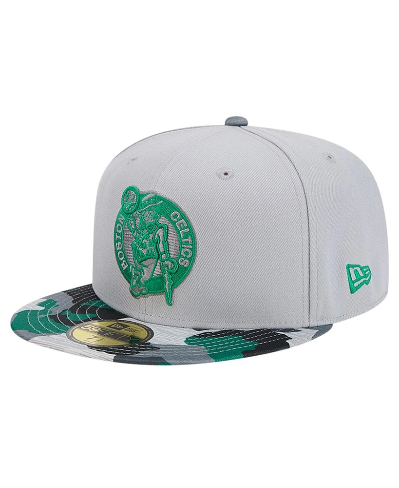 Men's New Era Gray Boston Celtics Active Color Camo Visor 59FIFTY Fitted Hat