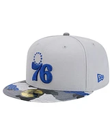 Men's New Era Gray Philadelphia 76ers Active Color Camo Visor 59FIFTY Fitted Hat