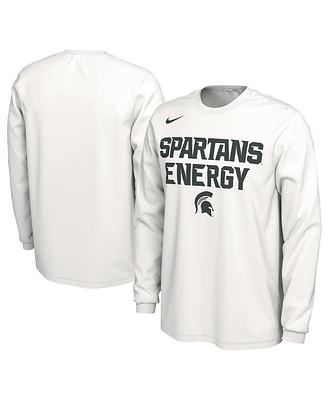 Men's and Women's Nike White Michigan State Spartans 2024 On-Court Bench Energy Long Sleeve T-shirt