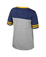 Women's Colosseum Heather Gray West Virginia Mountaineers Kate Colorblock Notch Neck T-shirt