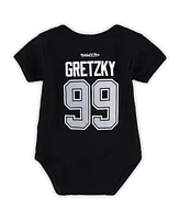 Baby Boys and Girls Mitchell & Ness Wayne Gretzky Black Los Angeles Kings Captain Patch Name Number Bodysuit