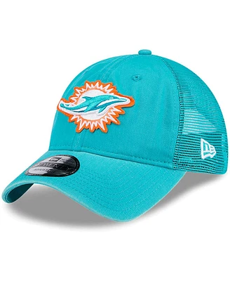 Men's New Era Aqua Distressed Miami Dolphins Game Day 9TWENTY Adjustable Trucker Hat