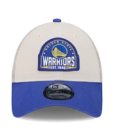 Men's New Era Khaki, Royal Golden State Warriors Throwback Patch Trucker 9FORTY Adjustable Hat