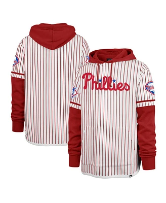 Men's '47 Brand White Philadelphia Phillies Pinstripe Double Header Pullover Hoodie