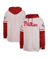 Men's '47 Brand White Philadelphia Phillies Pinstripe Double Header Pullover Hoodie