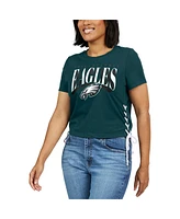 Women's Wear by Erin Andrews Midnight Green Philadelphia Eagles Lace Up Side Modest Cropped T-shirt