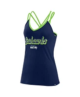 Women's Fanatics College Navy Seattle Seahawks Go For It Strappy Crossback Tank Top