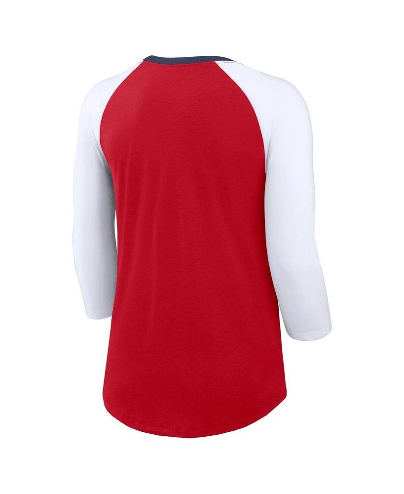 Women's Nike Red, White St. Louis Cardinals Knockout Arch 3/4-Sleeve Raglan Tri-Blend T-shirt