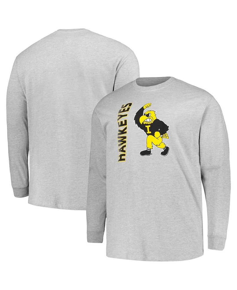 Men's Champion Heather Gray Iowa Hawkeyes Big and Tall Mascot Long Sleeve T-shirt