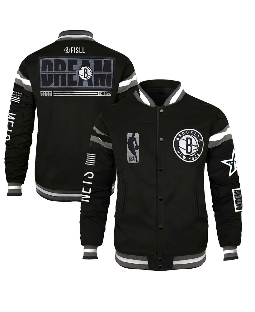 Men's and Women's Fisll x Black History Collection Brooklyn Nets Full-Snap Varsity Jacket