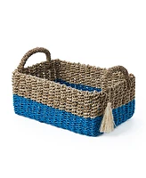 Baum 2 Piece Large Rectangular Sea Grass and Raffia Bins Set with Ear Handles and Single Tassel