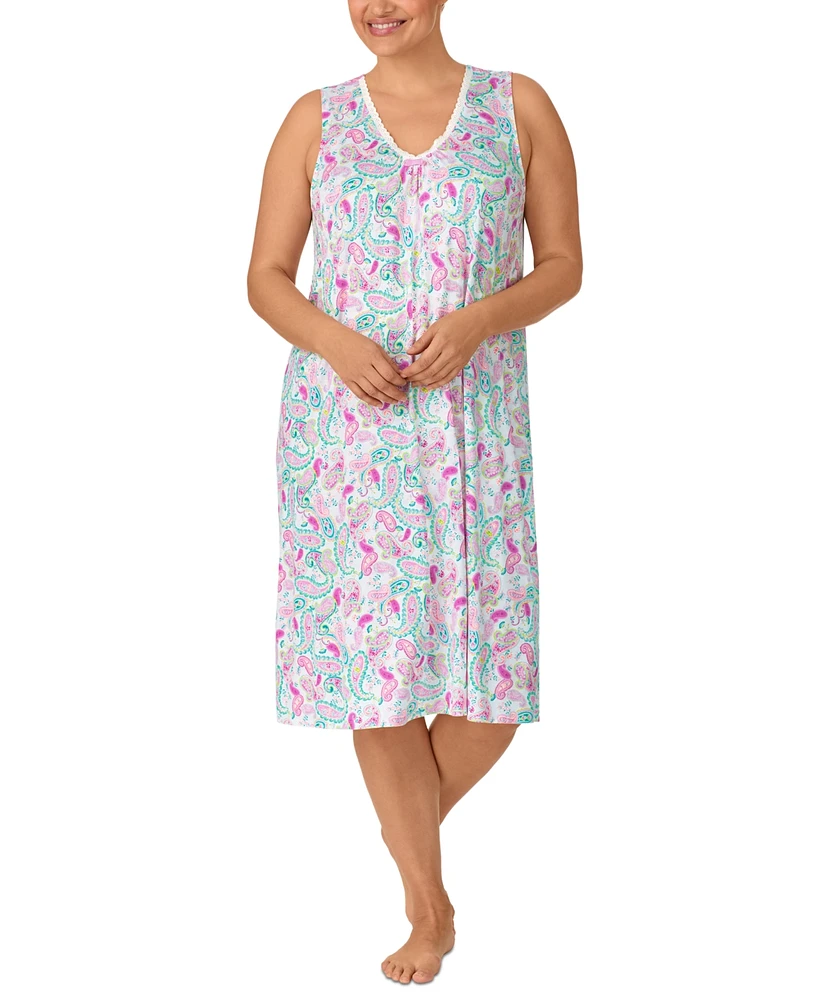 Ellen Tracy Plus Sleeveless Paisley Nightgown