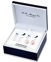 2-Pc. Set White & Dyed Pink Cultured Freshwater Oval Pearl (10 x 8mm) Leverback Drop Earrings