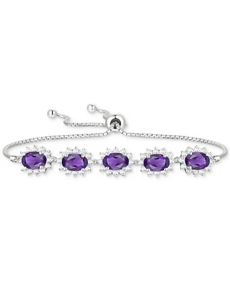 Amethyst (2 ct. t.w.) & Lab-Grown White Sapphire (3/4 Halo Five Stone Bolo Bracelet Sterling Silver (Also Lab