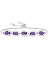 Amethyst (2 ct. t.w.) & Lab-Grown White Sapphire (3/4 Halo Five Stone Bolo Bracelet Sterling Silver (Also Lab