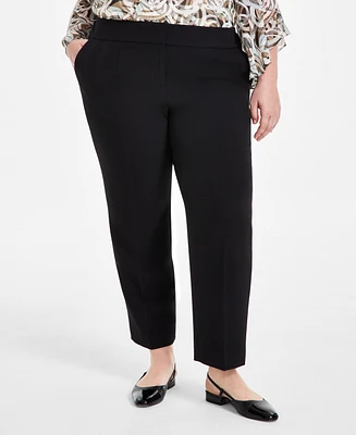 Kasper Plus Flat-Front Straight-Leg Mid Rise Pants