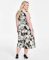 Kasper Plus Rhonda Printed Tie-Waist Fit & Flare Dress