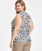 Kasper Plus Printed Knot-Front Top