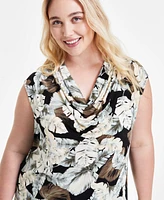 Kasper Plus Size Floral-Print Cowl-Neck Top