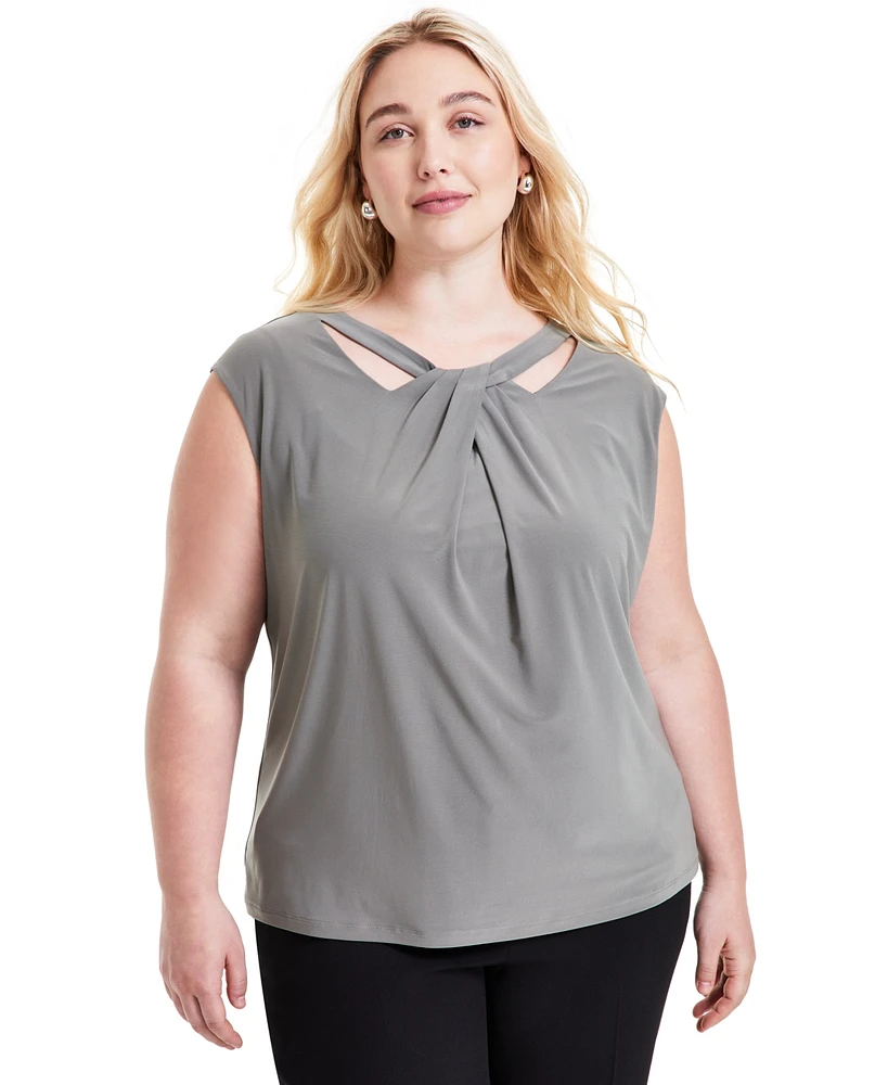 Kasper Plus Twist-Neck Sleeveless Blouse