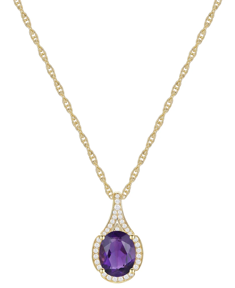 Amethyst (1-1/2 ct. t.w.) & Lab-Grown White Sapphire (1/8 Oval Halo 18" Pendant Necklace 14k Gold-Plated Sterling Silver (Also Additio