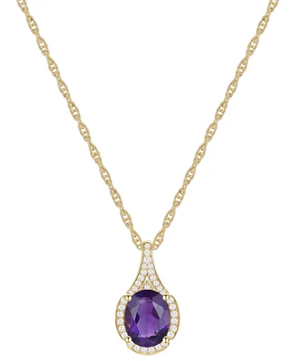 Amethyst (1-1/2 ct. t.w.) & Lab-Grown White Sapphire (1/8 Oval Halo 18" Pendant Necklace 14k Gold
