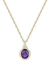 Amethyst (1-1/2 ct. t.w.) & Lab-Grown White Sapphire (1/8 Oval Halo 18" Pendant Necklace 14k Gold-Plated Sterling Silver (Also Additio