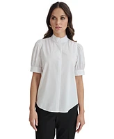 Dkny Women's Solid Mandarin-Collar Puff-Sleeve Top