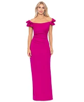 Xscape Petite Ruffled Ruched Off-The-Shoulder Gown